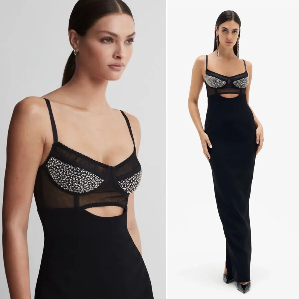 Rachel Gilbert Stephanie Hartley Embellished Corset Gown Black Size 10 US
